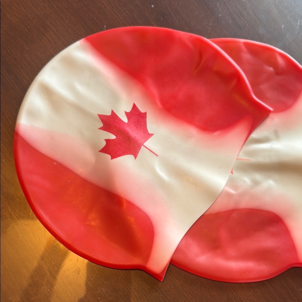 Two Team Canada Swim Caps- 2 Silicone Swimming Caps